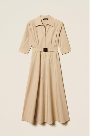 Midi poplin dress with belt