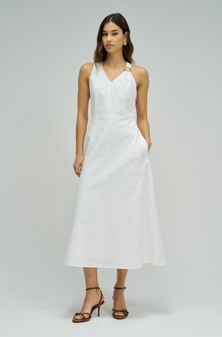 Midi dress in cotton and linen