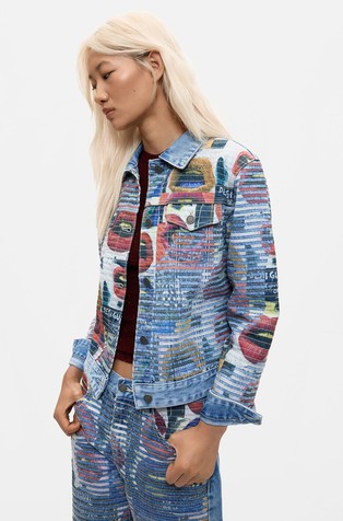 Printed denim jacket in cotton