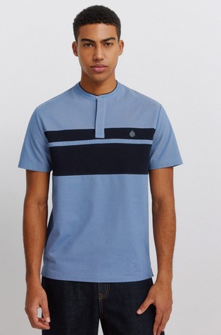 Colour block piqué Henley polo shirt slim fit
