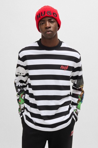 Prugasta pamučna majica s otisnutim grafikama