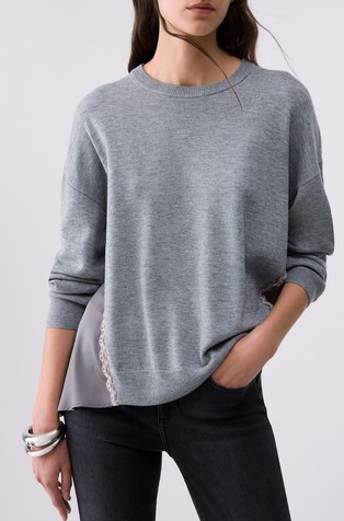 Sweater with satin inserts
