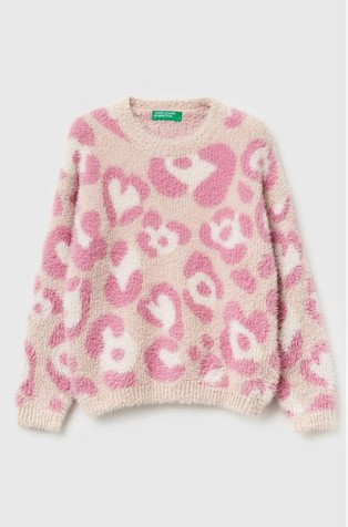 Čupav pulover sa životinjskim uzorkom