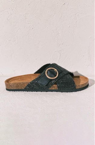 Raffia-effect mule sandals
