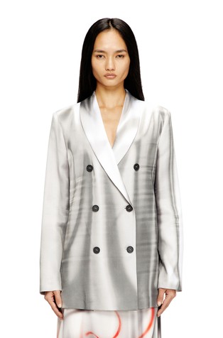 Relaxed fit satin blazer with trompe l'oeil print