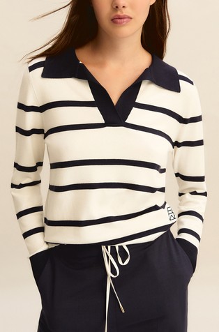 Prugast pleten pulover s polo ovratnikom