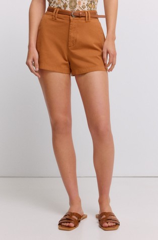 Stretch cotton shorts with belt
