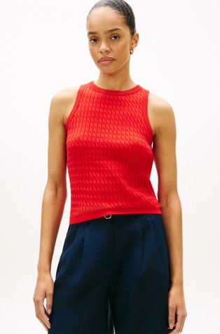 Cable Knit Sleeveless Slim Tee