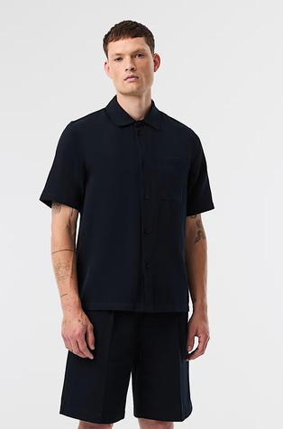 Relaxed Fit Short-sleeved Shirt in Cotton-Linen-Blend
