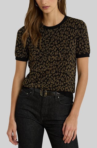 Pleten pulover kratkih rukava s metalno svjetlucavim životinjskim uzorkom