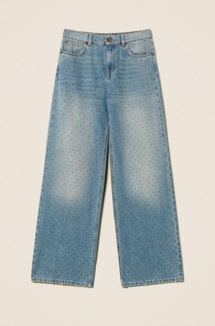 Straight fit jeans hlače s ukrasnim kamenčićima