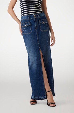 Pockets midi denim skirt