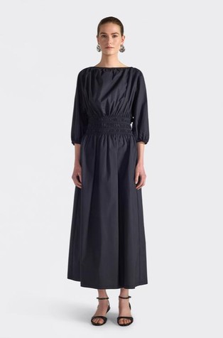 Cotton-blend dress with puff sleeves
