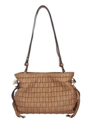 Faux-leather shoulder bag with gathered quilted design