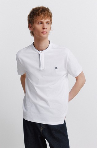 Piqué mandarin collar slim fit polo shirt