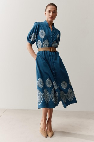 Denim shirt-dress with embroidery