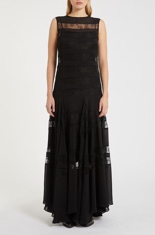 Long dress with lace inserts