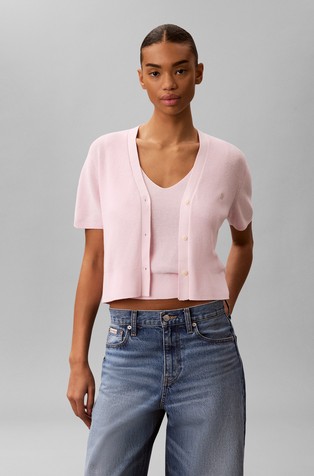 Pleten pamučni komplet kardigana kratkih rukava i topa