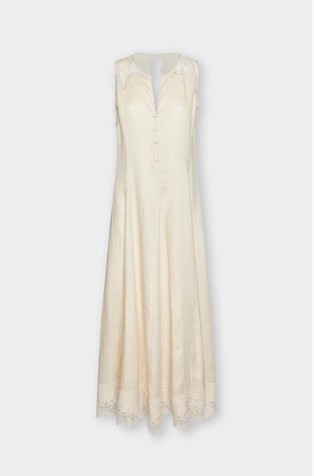 Linen dress with lace inserts