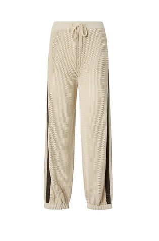 Openwork trousers with contrasting bands