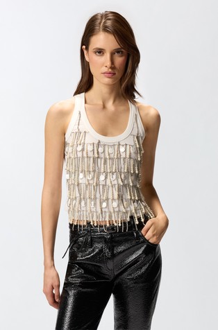 Majica bez rukava s resama od ukrasnih kamenčića