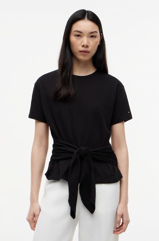 Relaxed fit majica kratkih rukava s trakom za vezanje