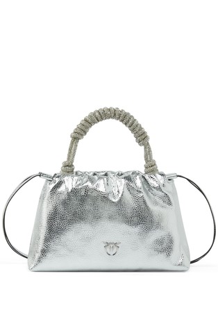 Kožna torbica s metalnim sjajem i ukrasnim kamenčićima