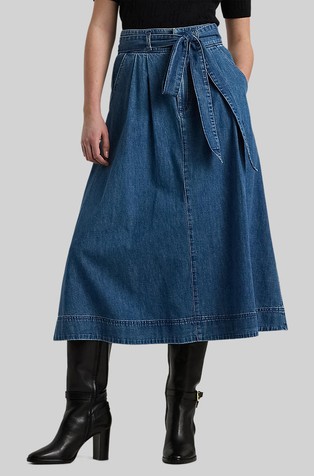 Midi denim suknja s trakom za vezanje