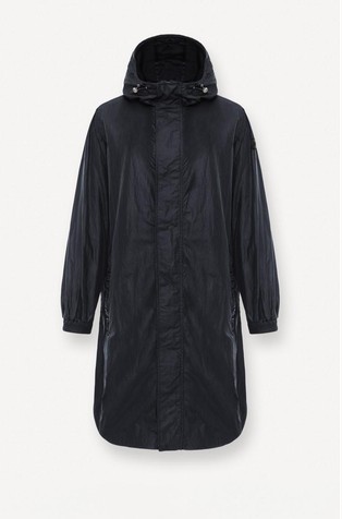 Water-repellent hooded long nylon jacket
