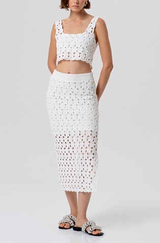 Slim fit heklana midi suknja s bočnim prorezom