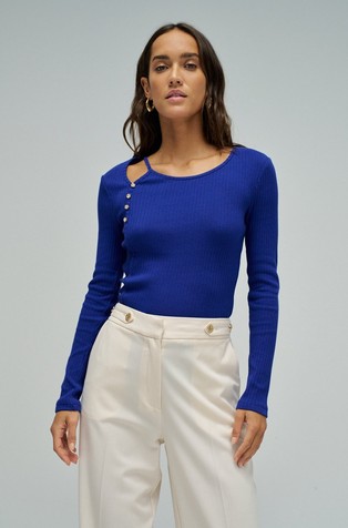 Ribbed knit jumper with buttons