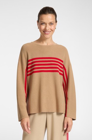 Pleten pulover s uklonjivim ovratnikom i kontrastnim prugama