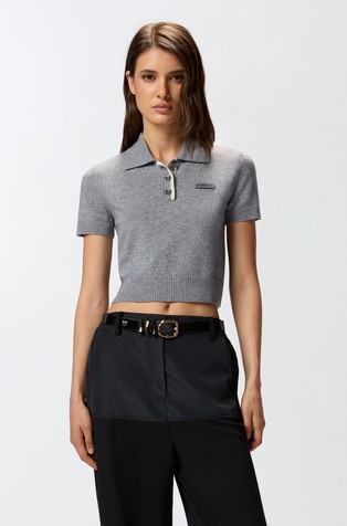 Cropped pletena polo majica kratkih rukava