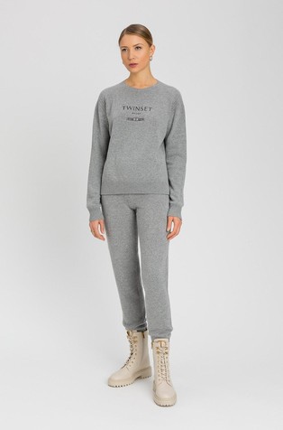 Pleten donji dio trenirke od mješavine vune s logo vezom