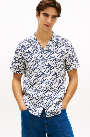 Regular Fit Logo Linen Short Sleeve Shirt
