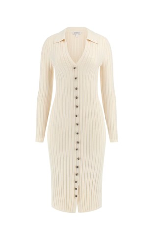 Rib-knit dress with polo collar