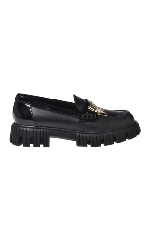 Leather loafers with patent insert