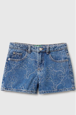 Embroidered denim shorts
