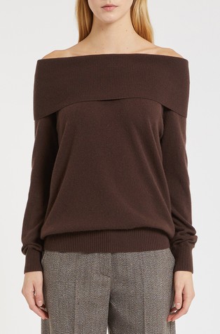 Pleten pulover od kašmira s otkrivenim ramenima