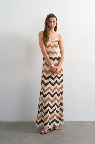 TSFIONA duga pletena haljina s chevron uzorkom