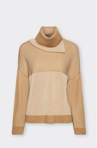 Wool Jumper in English Rib Stitch with Two-Tone Colour