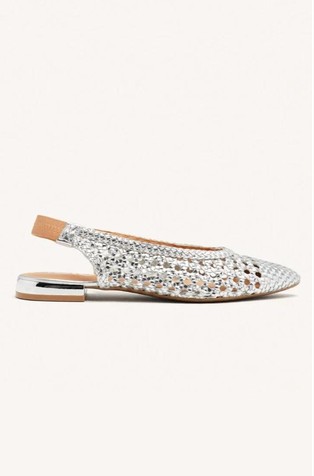 Woven metallic-leather slingback ballets