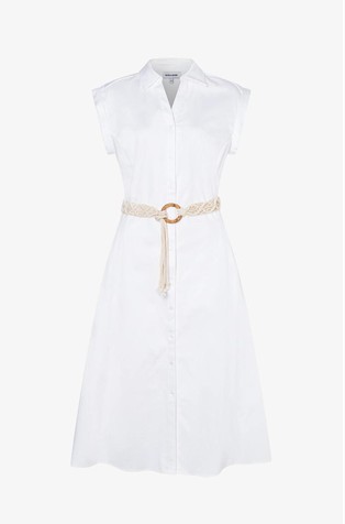 Stretch cottin shirt dress with belt