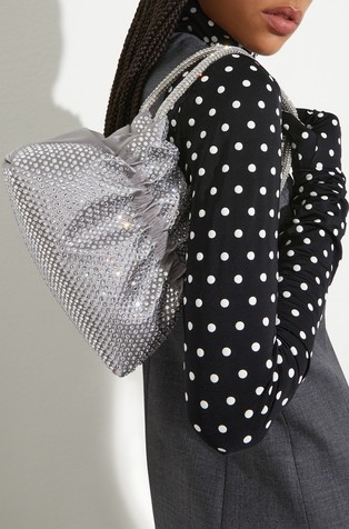 Rhinestone-embellished satin bag