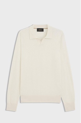 Knit silk sweater with Johnny collar