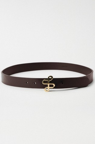 Leather belt with gold branding on the buckle