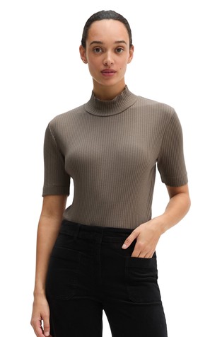 Ribbed jersey T-shirt with mock neck