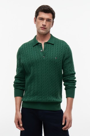 Cable Knit Cotton Polo Jumper
