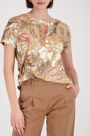 Stretch viscose T-shirt with paisley pattern