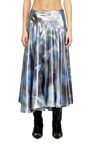 Metalno svjetlucava midi suknja sa zamućenim uzorkom ruža